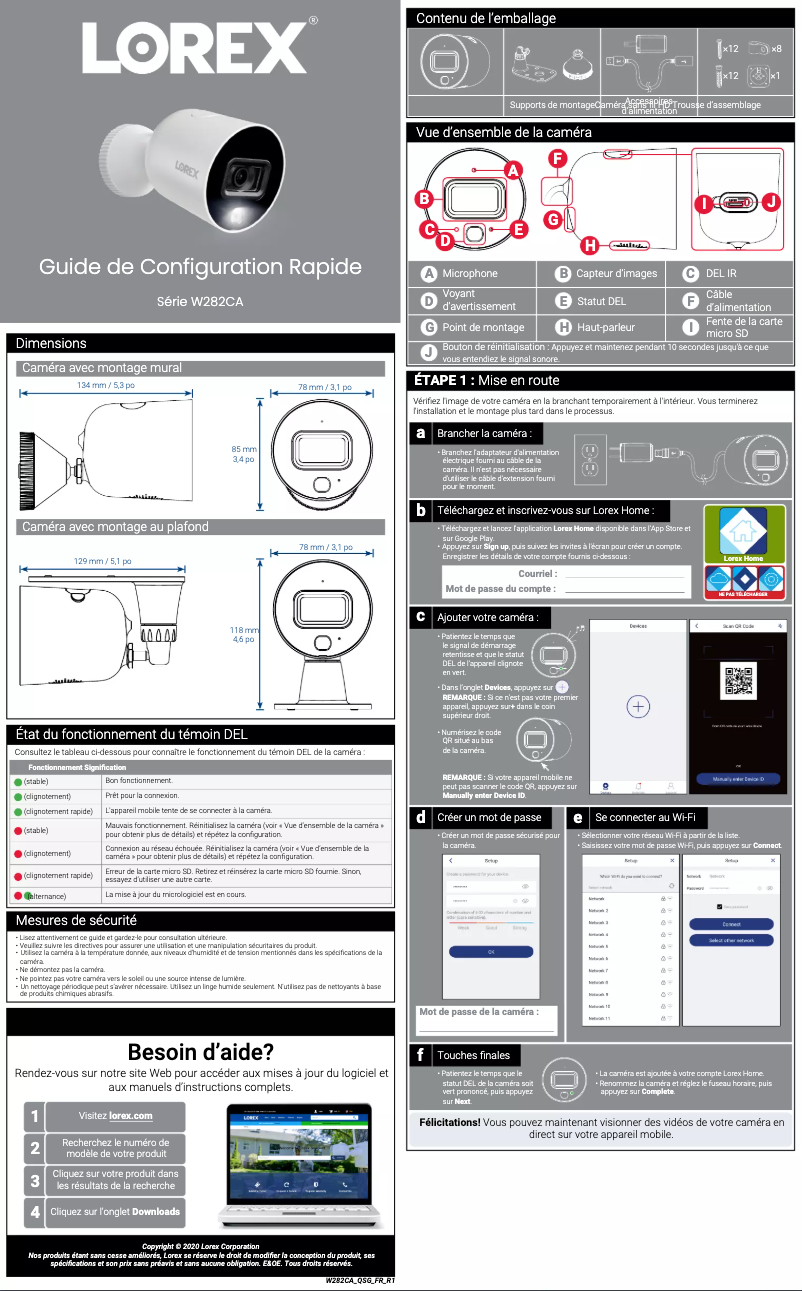 Page n°1 - Guide de démarrage rapide Lorex W282CA