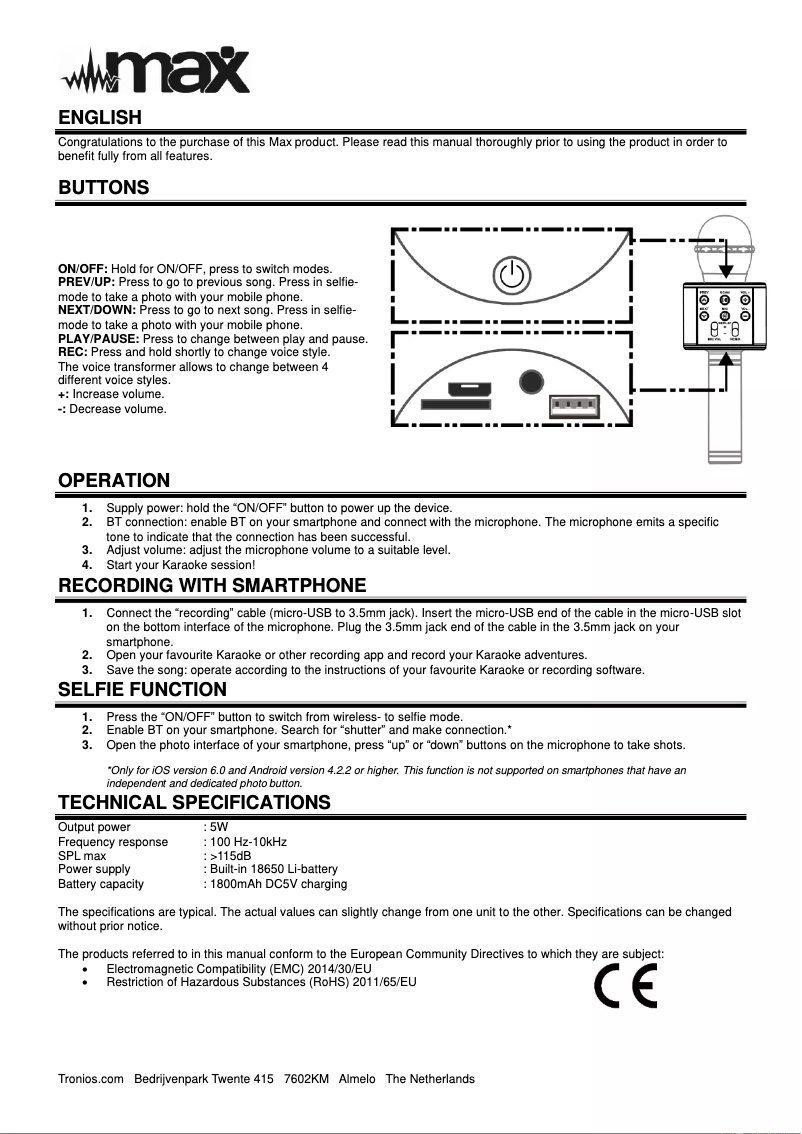 Page n°1 - Manuel utilisateur MAX KM01G