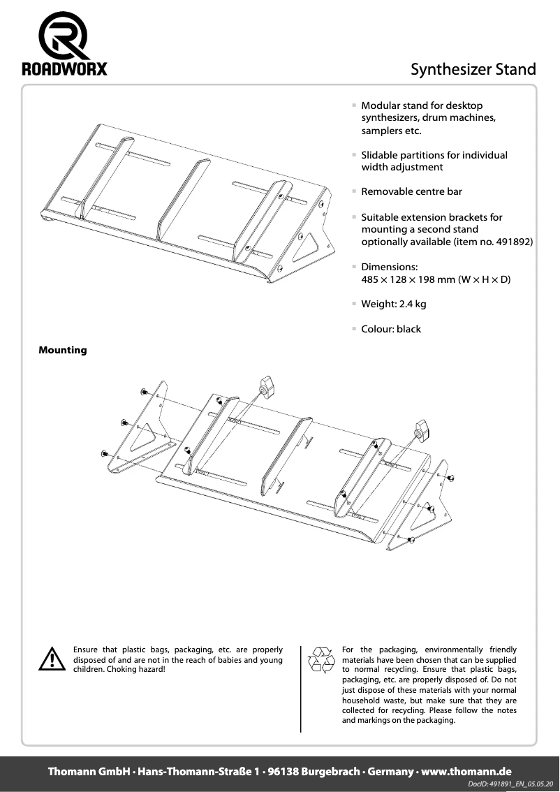 Page 1 de la notice Manuel utilisateur Roadworx Synthesizer Stand