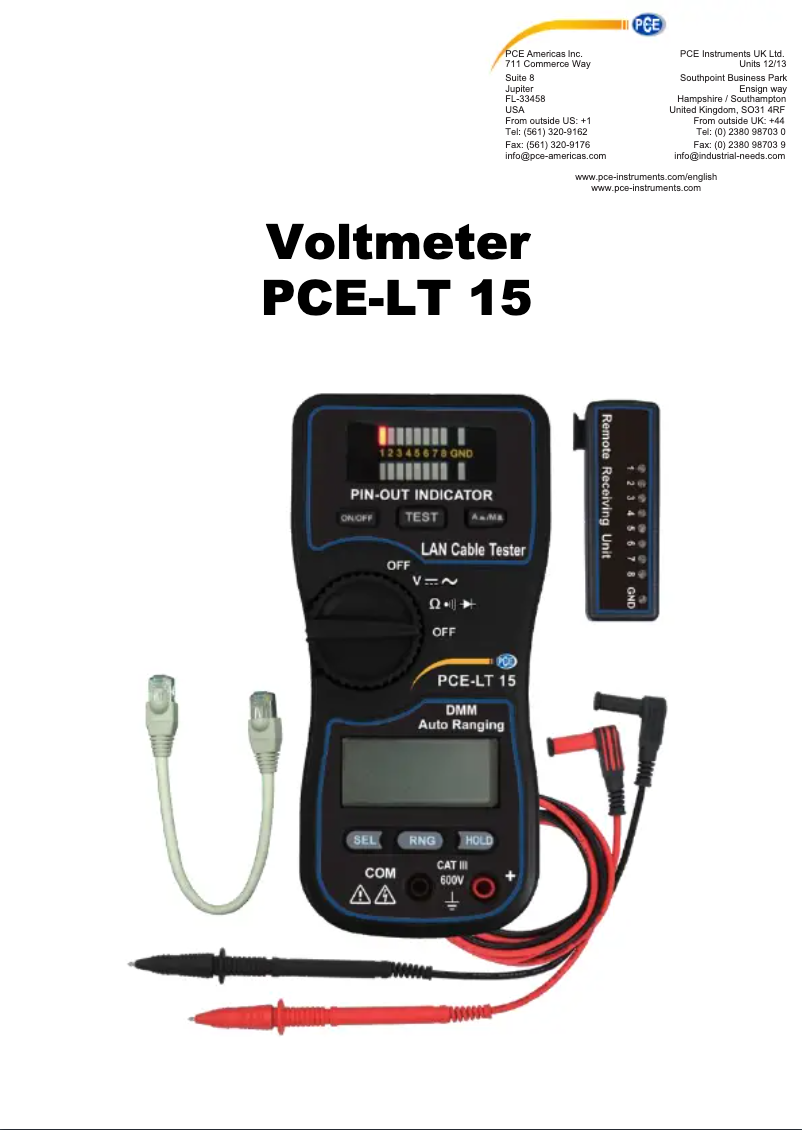 Page n°1 - Manuel utilisateur PCE Instruments PCE-LT 15