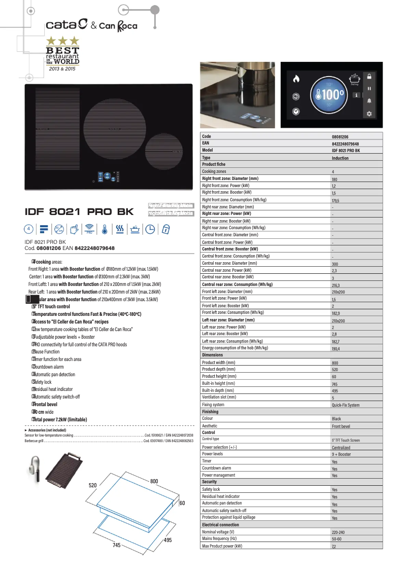 Page 1 de la notice Fiche technique CATA IDF 8021 PRO BK