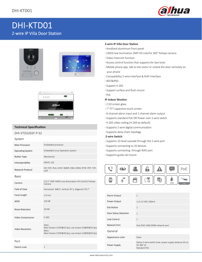 Page 1 de la notice Fiche technique Dahua Technology KTD01