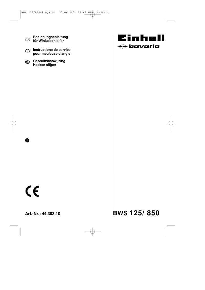 Page n°1 - Manuel utilisateur Bavaria by Einhell BWS 125/850-2