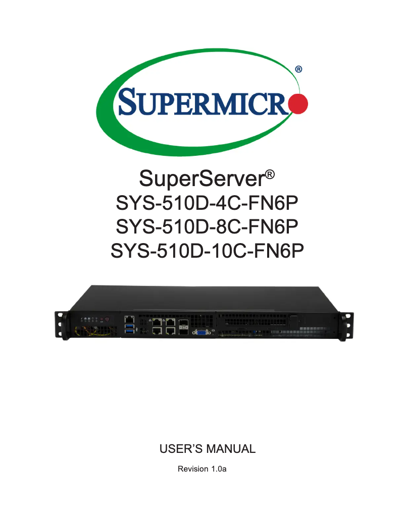 Image de la première page du manuel de l'appareil SuperServer SYS-510D-10C-FN6P