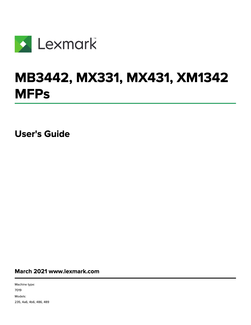 Page 1 de la notice Manuel utilisateur Lexmark MB3442adw