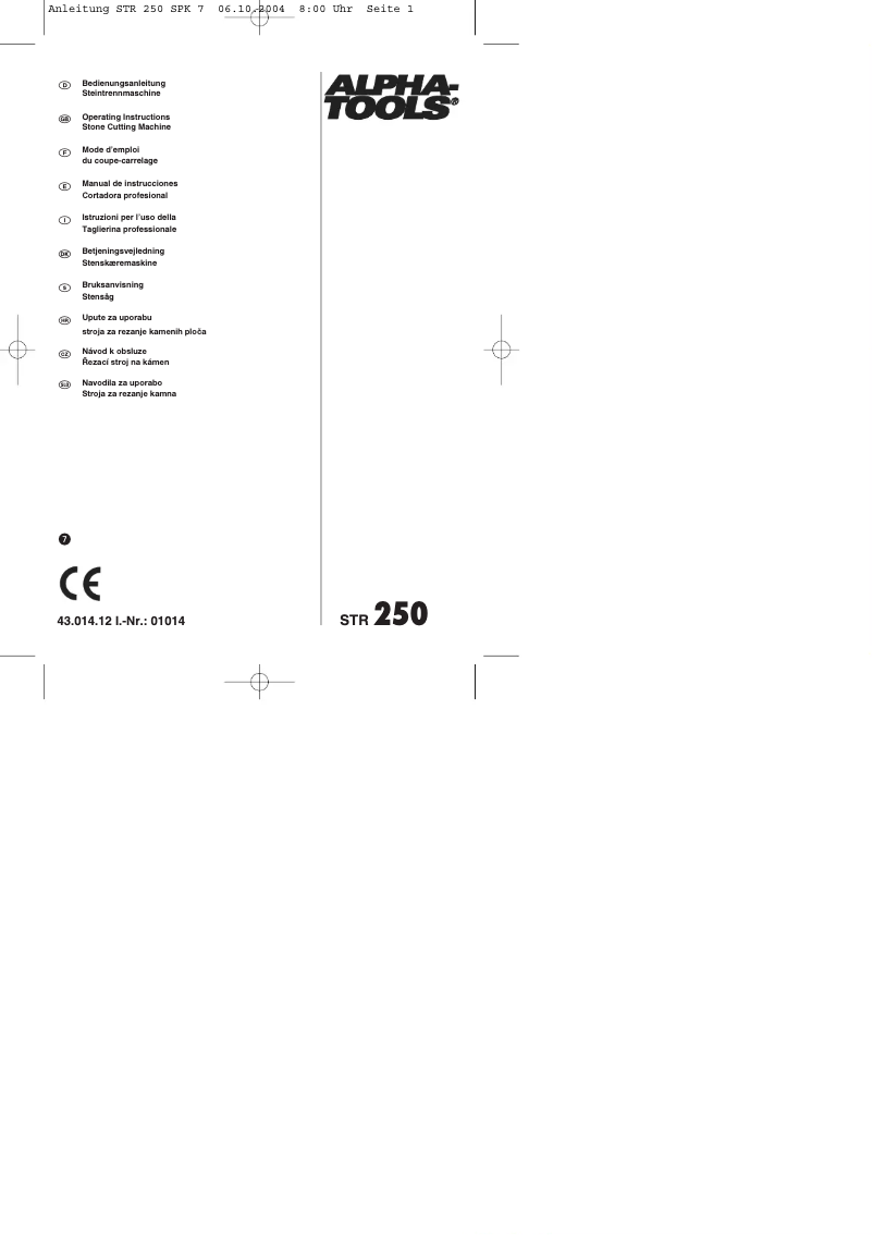 Page 1 de la notice Manuel utilisateur Alpha Tools STR 250