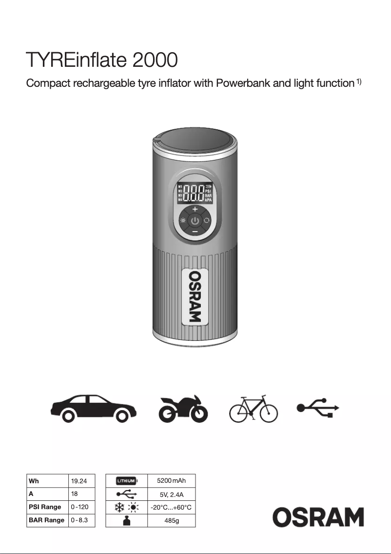 Page 1 de la notice Manuel utilisateur Osram TYREinflate 200
