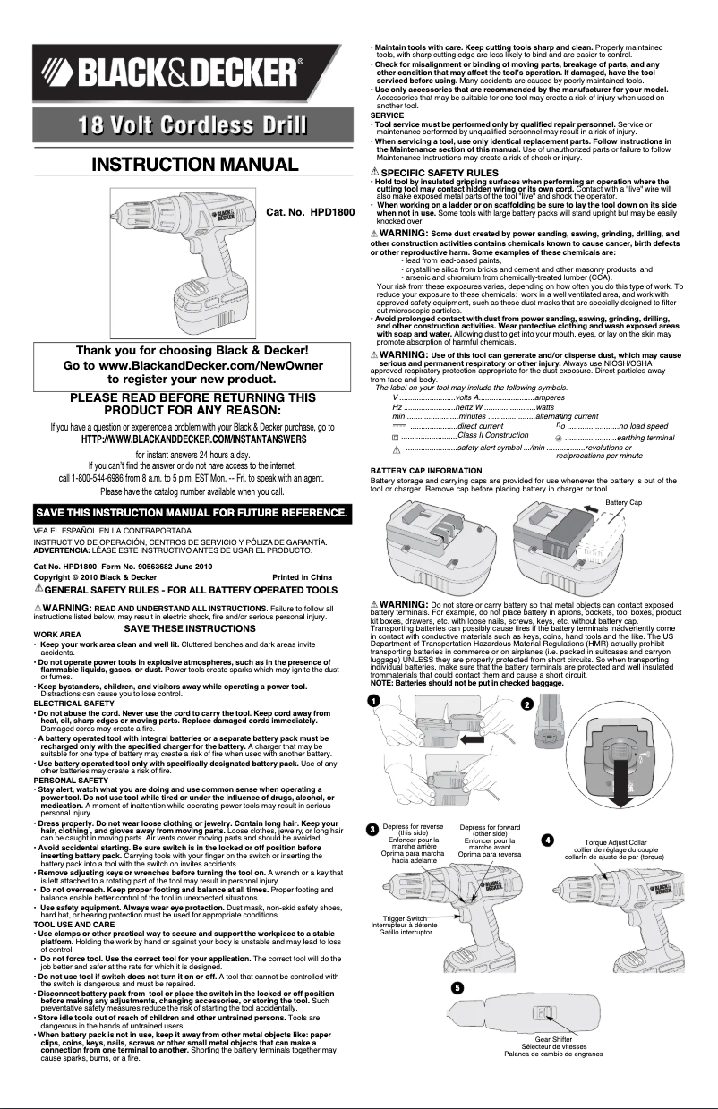 Page n°1 - Manuel utilisateur Black & Decker HPD1800