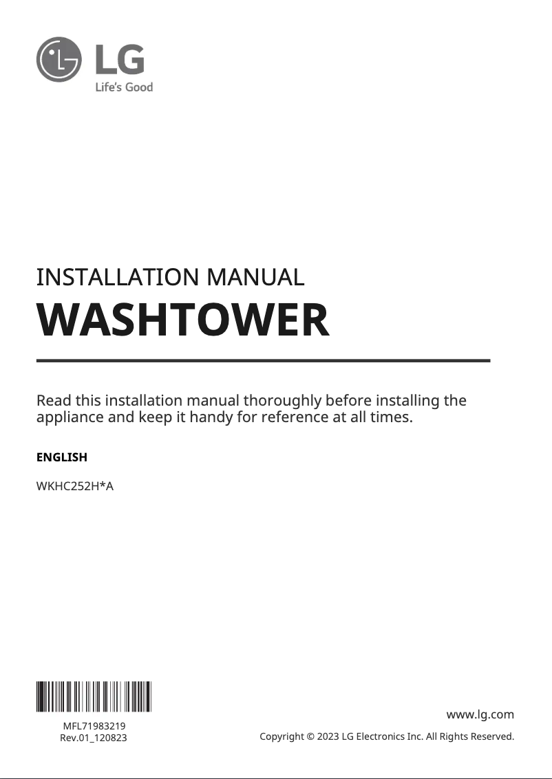 Page 1 de la notice Guide d'installation LG WKHC252HWA
