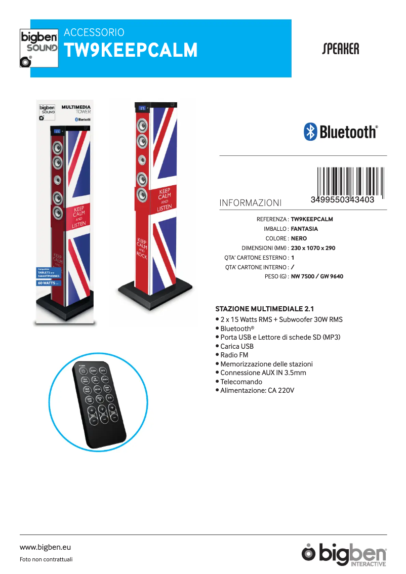 Página 1 del manual Ficha técnica Bigben TW9