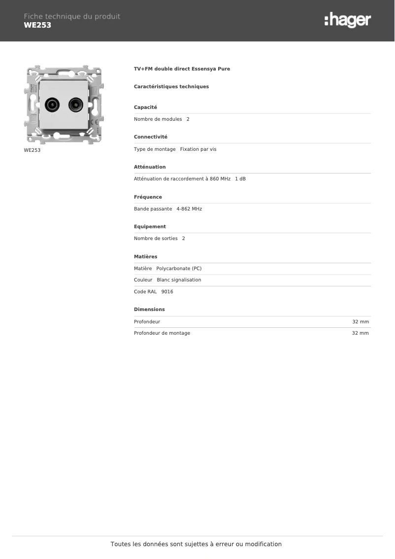 Image de la première page du manuel de l'appareil WE253