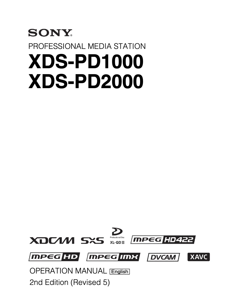 Page n°1 - Manuel utilisateur Sony XDS-PD2000