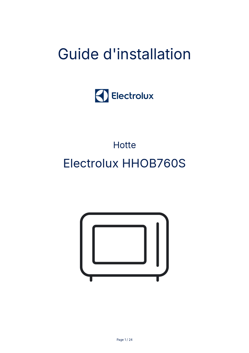 Page n°1 - Guide d'installation Electrolux HHOB760S