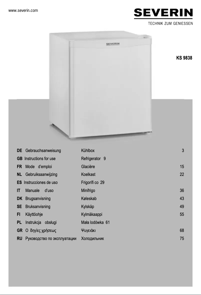 Page 1 of the manual User Manual Severin KS 9838