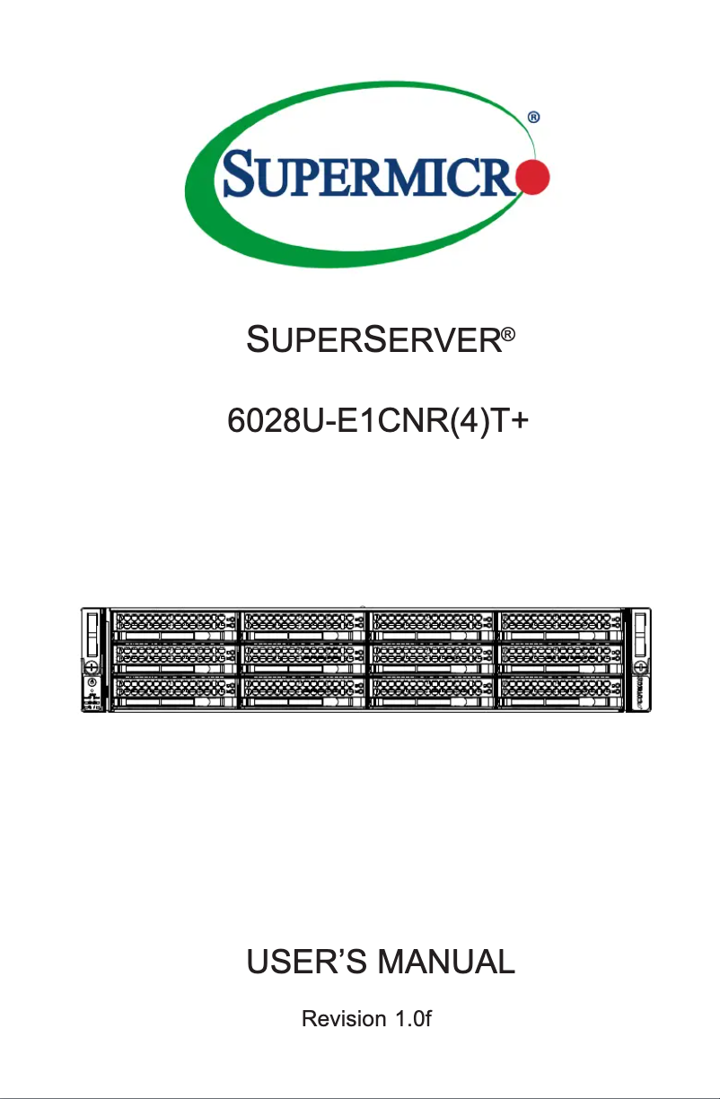 Image de la première page du manuel de l'appareil SuperServer 6028U-E1CNR4T+