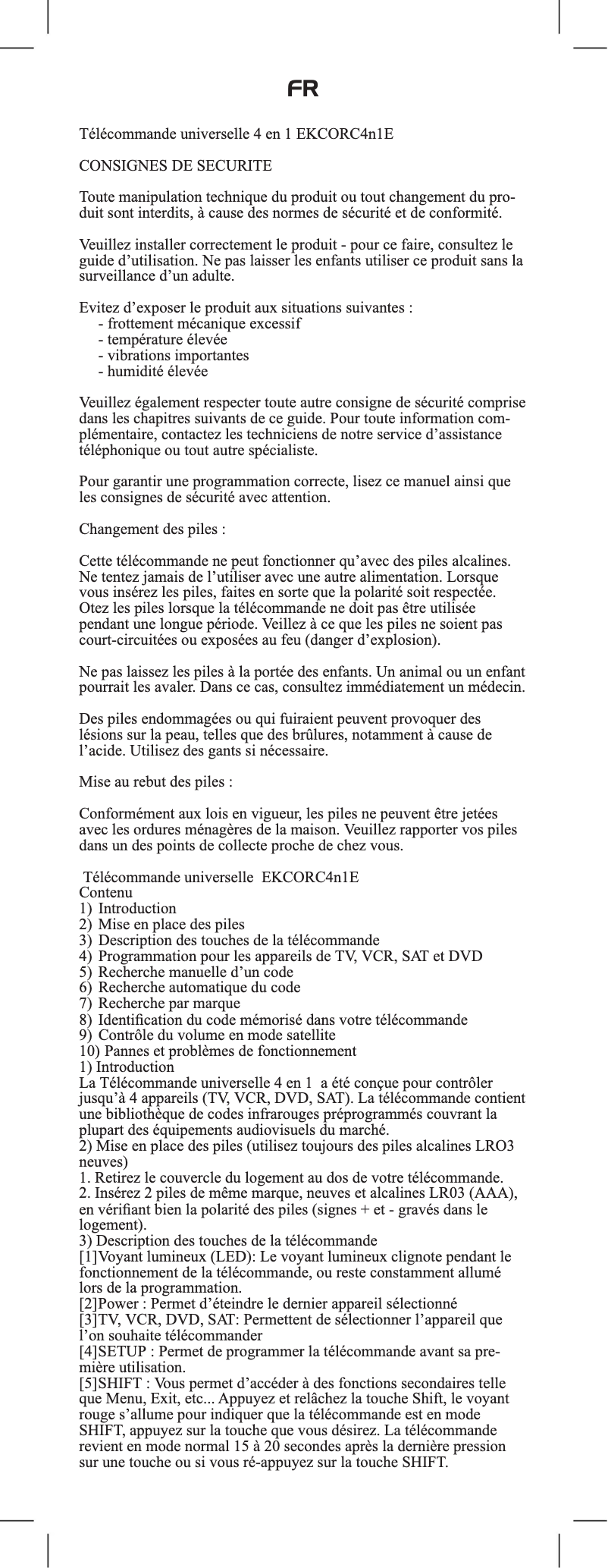 Page 1 de la notice Manuel utilisateur Emtec Universal Remote Control 4in1 H140