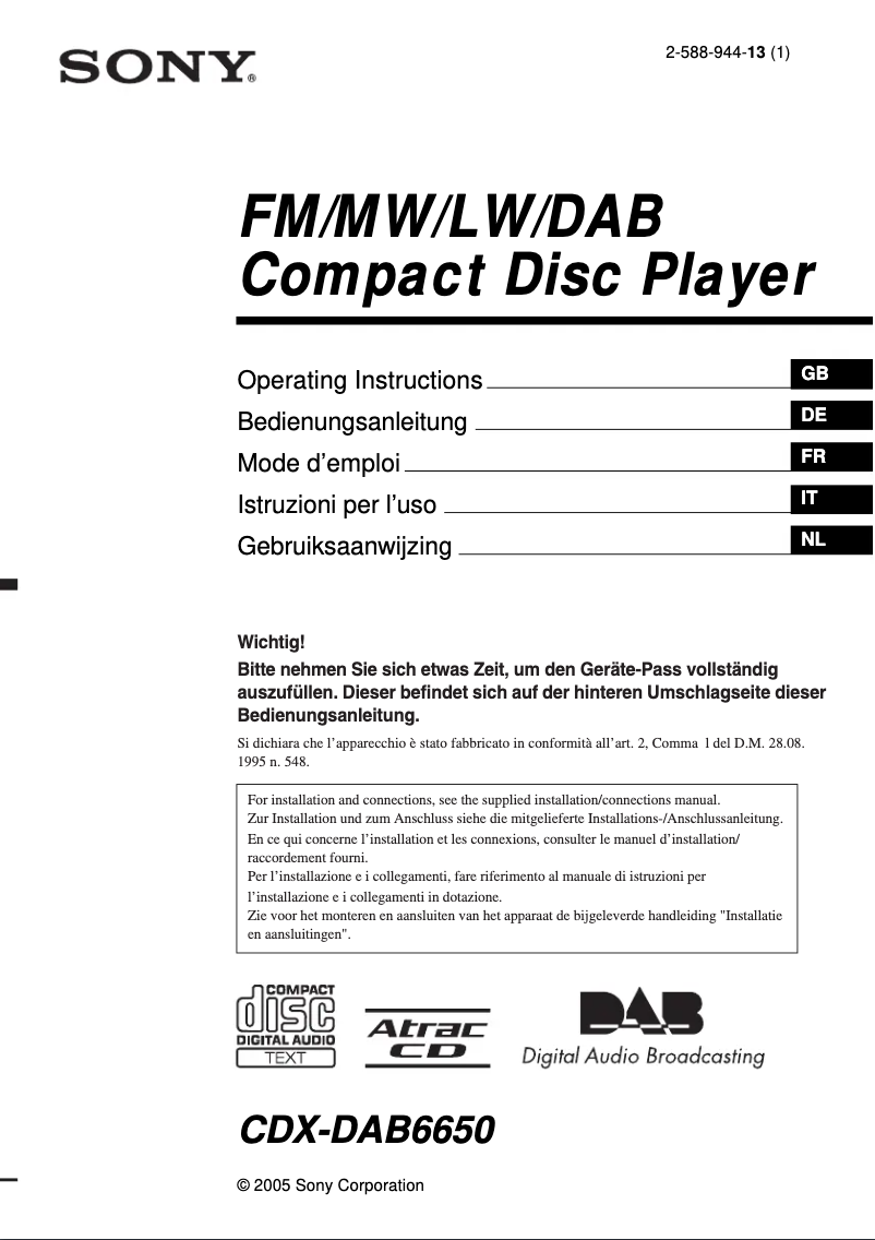 Page n°1 - Mode d'emploi Sony CDX-DAB6650