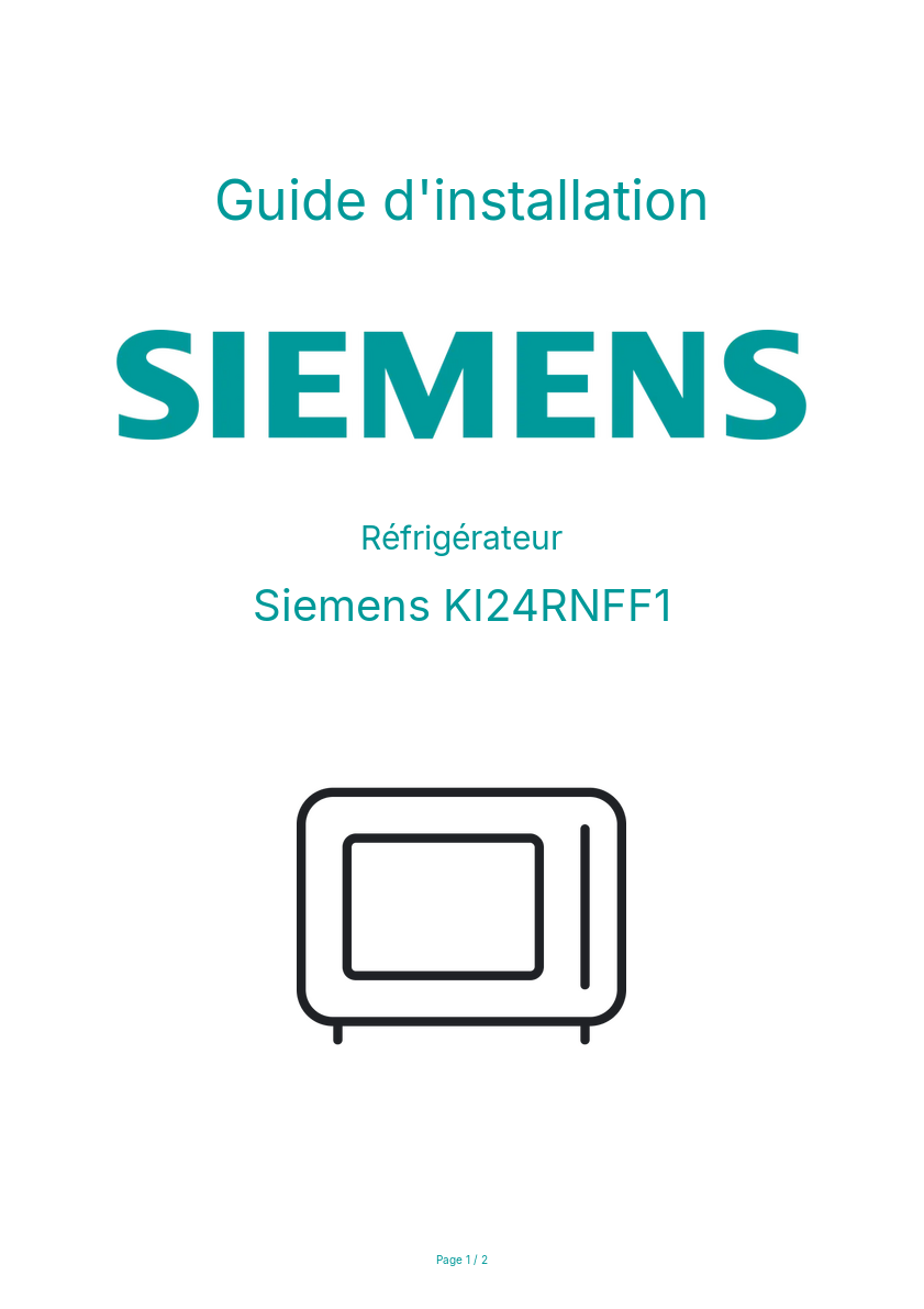 Page n°1 - Guide d'installation Siemens KI24RNFF1