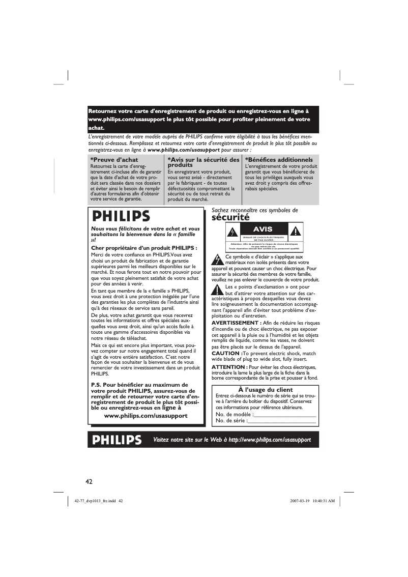 Page 1 de la notice Manuel utilisateur Philips DVP1013