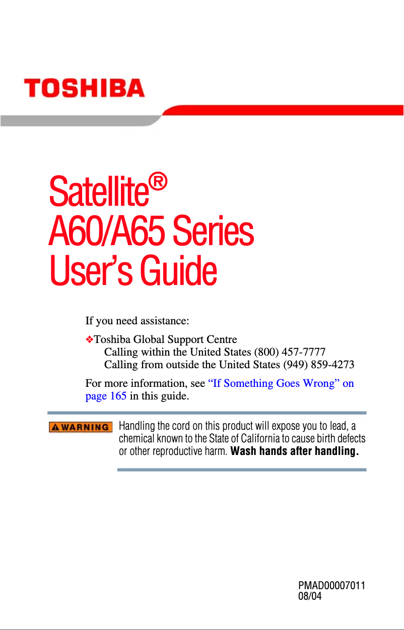 Page 1 de la notice Manuel utilisateur Toshiba Satellite A65