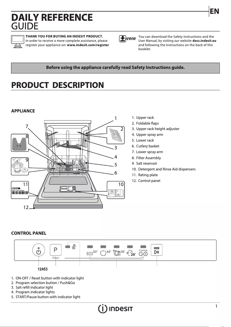 Page 1 de la notice Manuel utilisateur Indesit DIE 2B19 UK