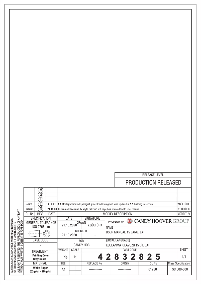 Page 1 de la notice Manuel utilisateur Candy CHW6LX/S