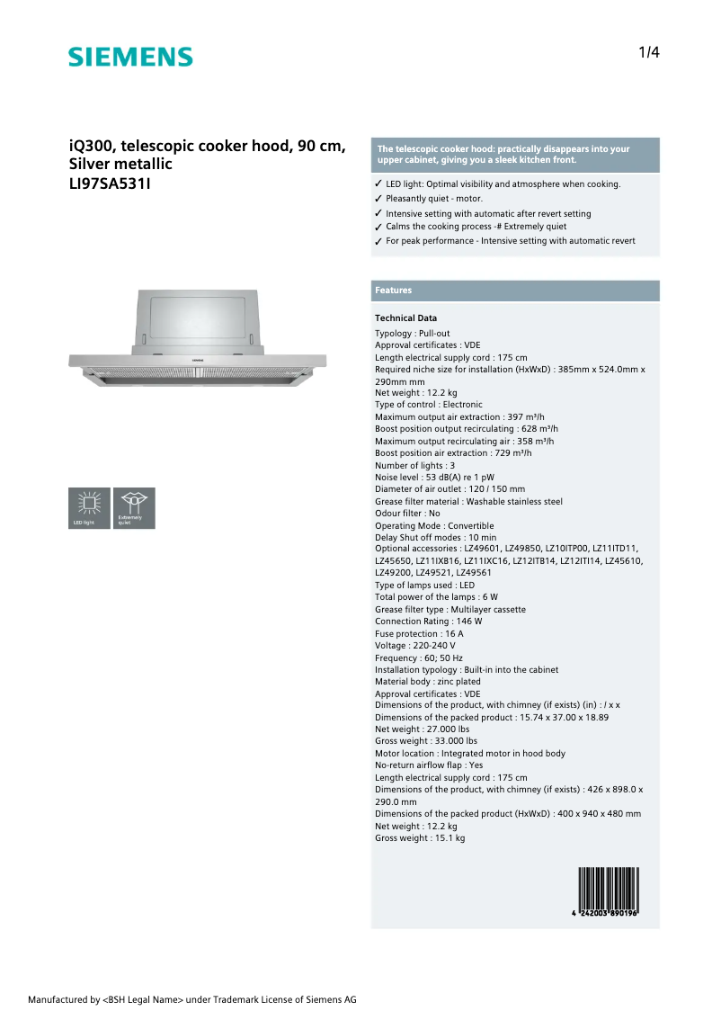 Page n°1 - Manuel utilisateur Siemens LI97SA531I