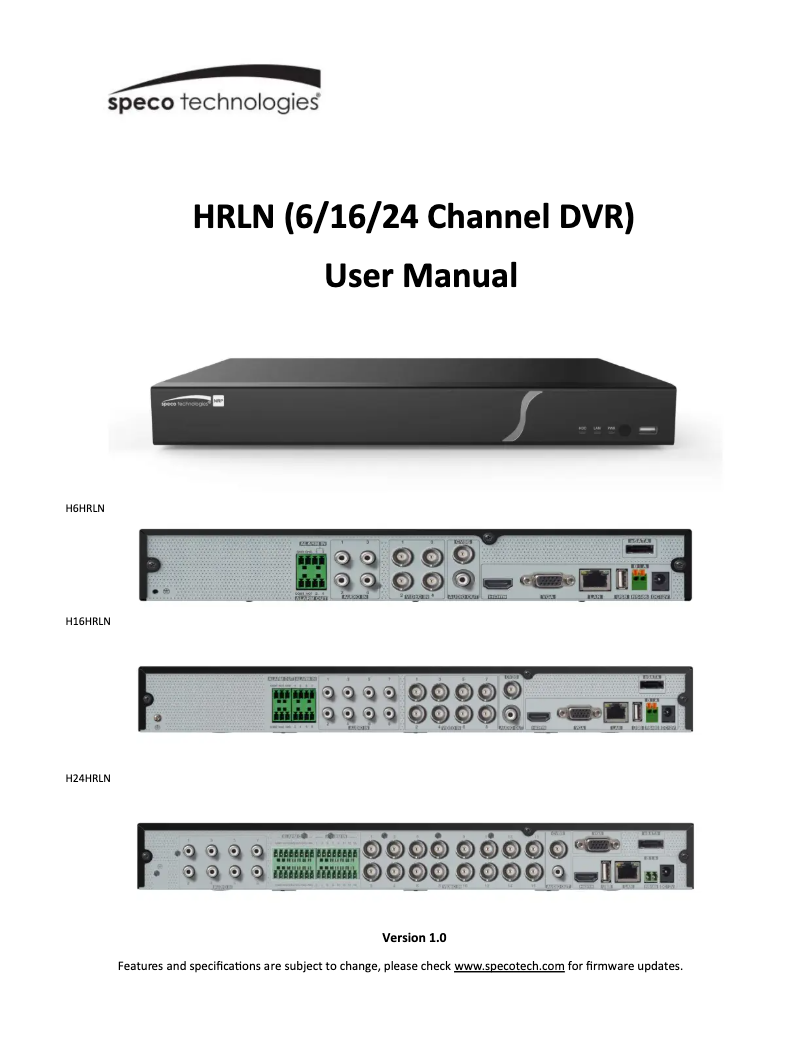 Page 1 de la notice Manuel utilisateur Speco Technologies H16HRLN