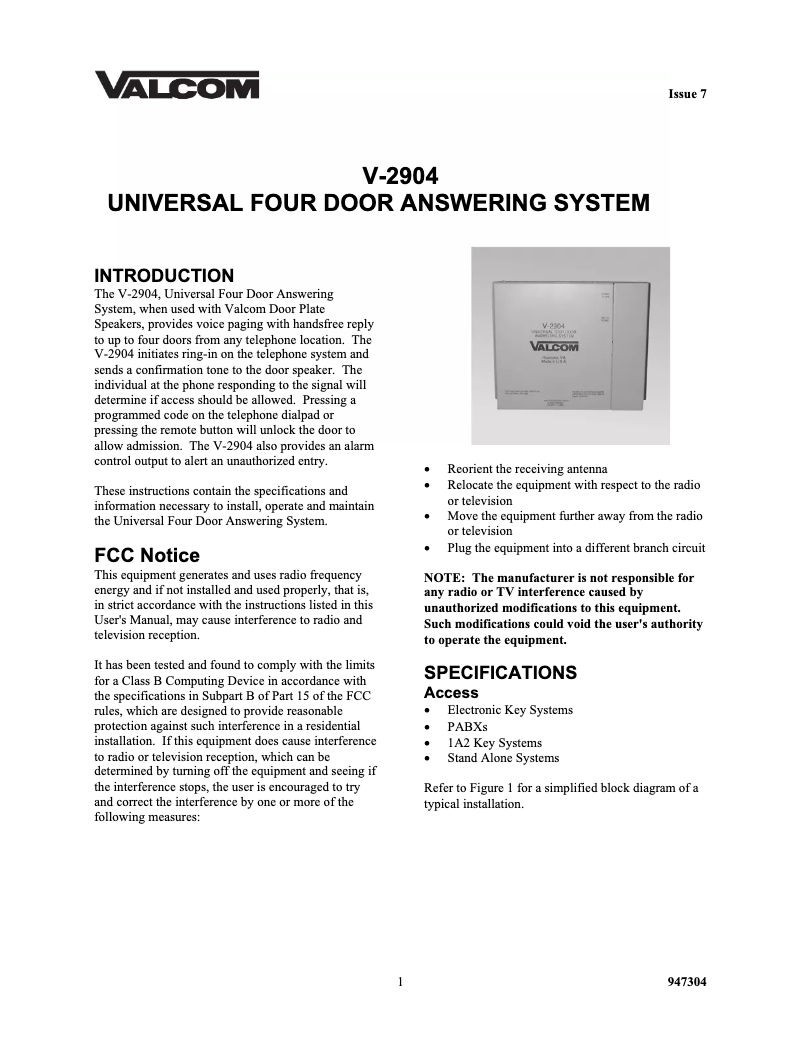 Image de la première page du manuel de l'appareil V-2904