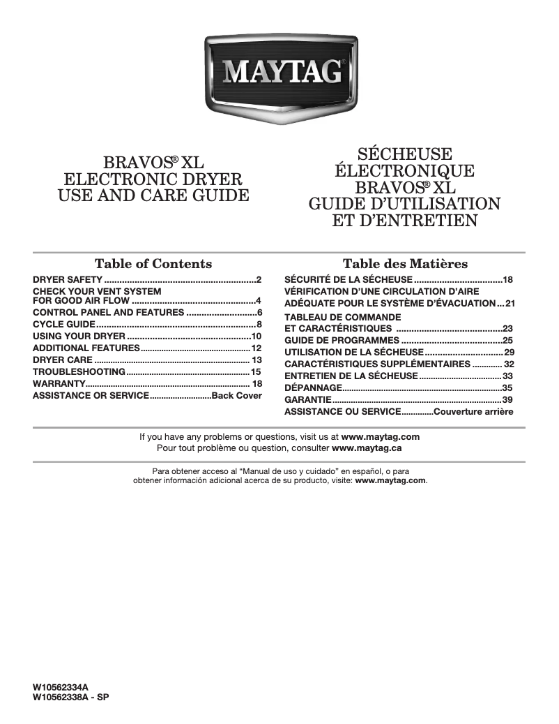 Page n°1 - Manuel utilisateur Maytag MEDB700BW Braxos XL