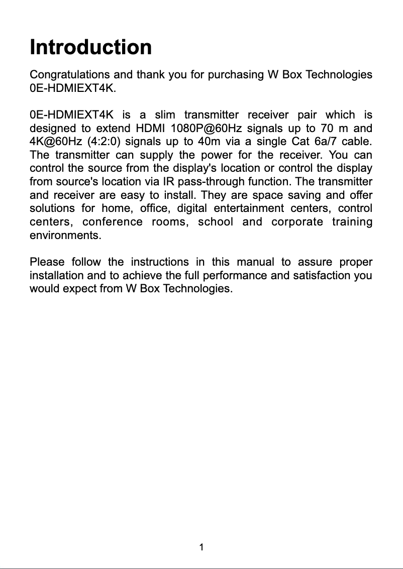Página 1 del manual Manual de usuario W Box 0E-HDMIEXT4K