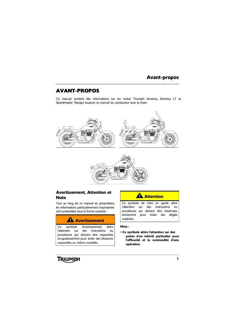 Page 1 de la notice Manuel utilisateur Triumph America (2015)