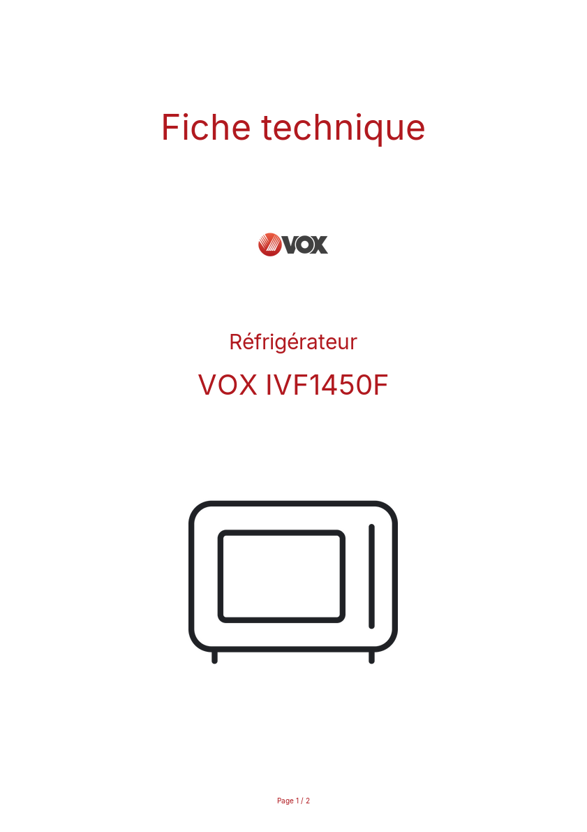Page n°1 - Fiche technique VOX IVF1450F