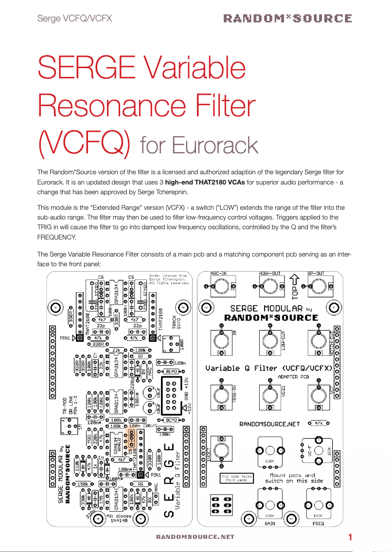 Page n°1 - Manuel utilisateur Serge Variable Q VCF