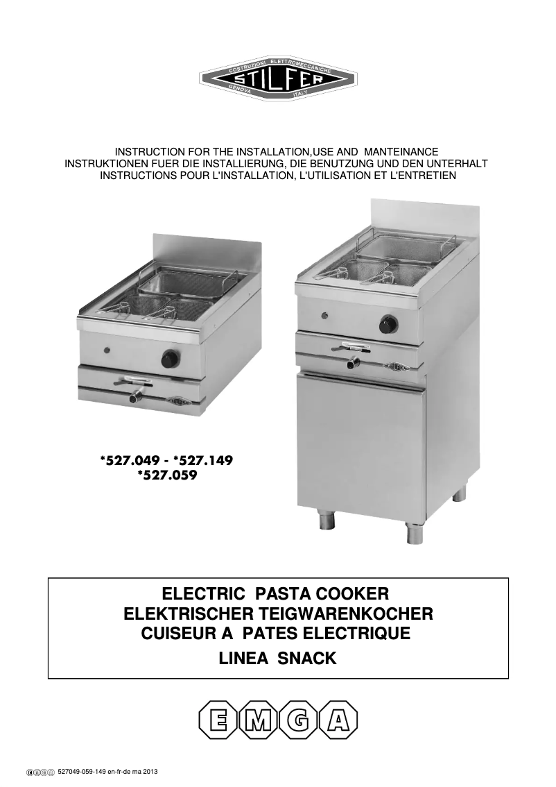 Page 1 de la notice Manuel utilisateur Stilfer Snack 50 527049