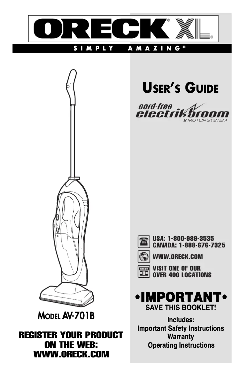 Image de la première page du manuel de l'appareil CordFree ElectrikBroom AV701