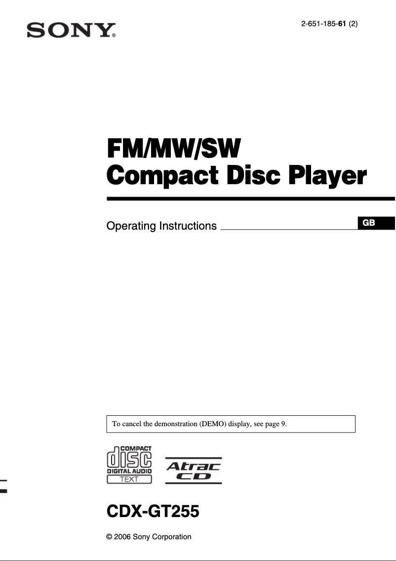 Image de la première page du manuel de l'appareil CDX-GT255