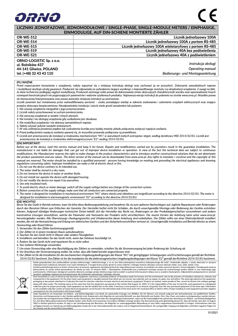 Page 1 de la notice Manuel utilisateur ORNO OR-WE-512