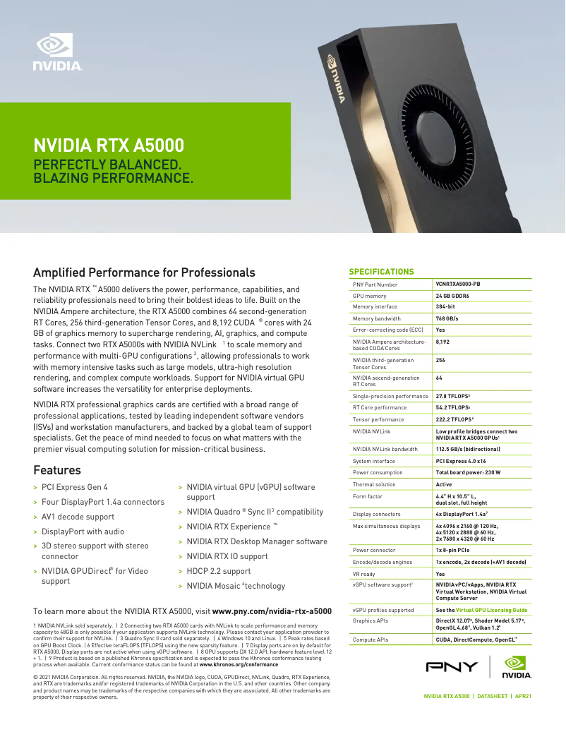 Page 1 de la notice Manuel utilisateur PNY NVIDIA RTX A5000