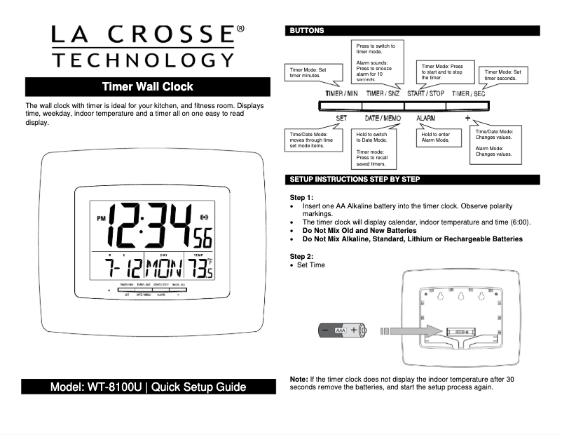 Page 1 de la notice Manuel utilisateur La Crosse Technology WT-8100WH