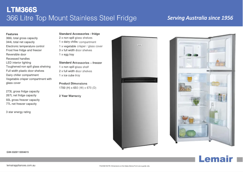 Página 1 del manual Ficha técnica Lemair LTM366S