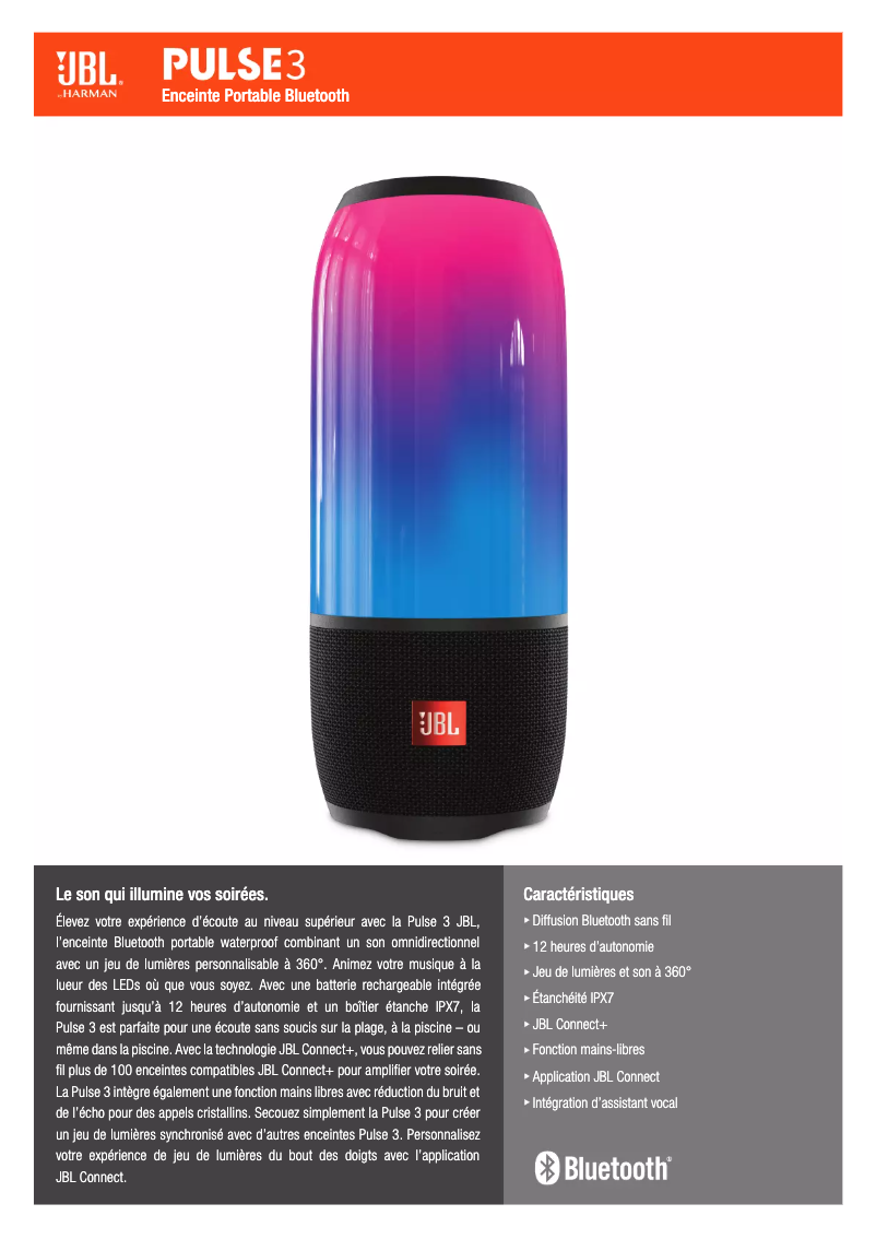 Page 1 de la notice Fiche technique JBL Pulse 3