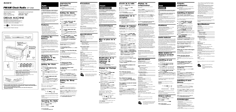 Page 1 de la notice Manuel utilisateur Sony ICF-C492