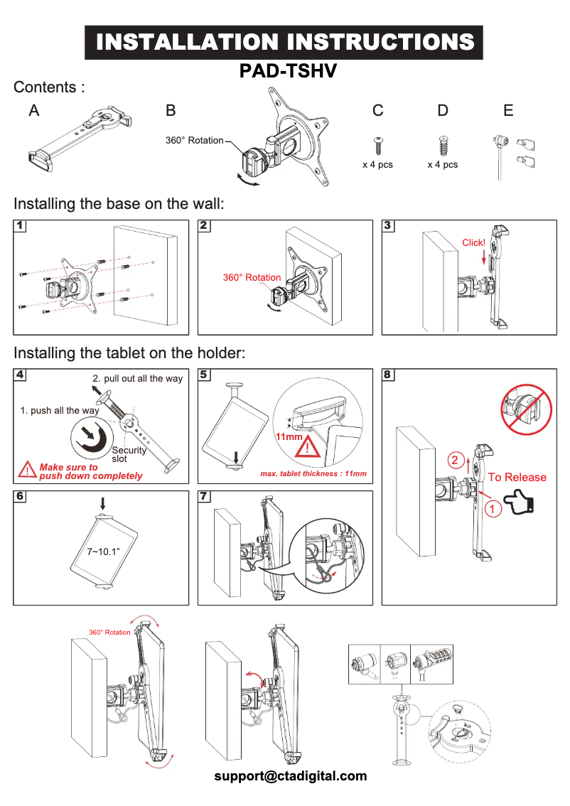 Page 1 de la notice Manuel utilisateur CTA Digital PAD-TSHV