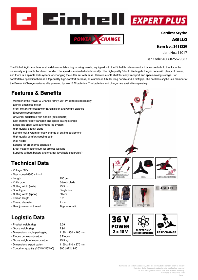Página 1 del manual Ficha técnica Einhell Agillo