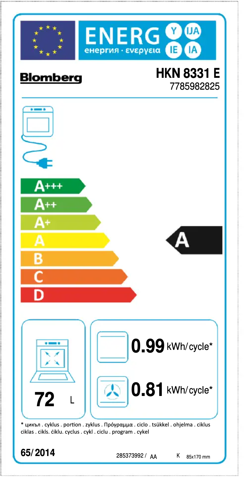 Page 1 de la notice Label énergétique Beko HKN 8331 E