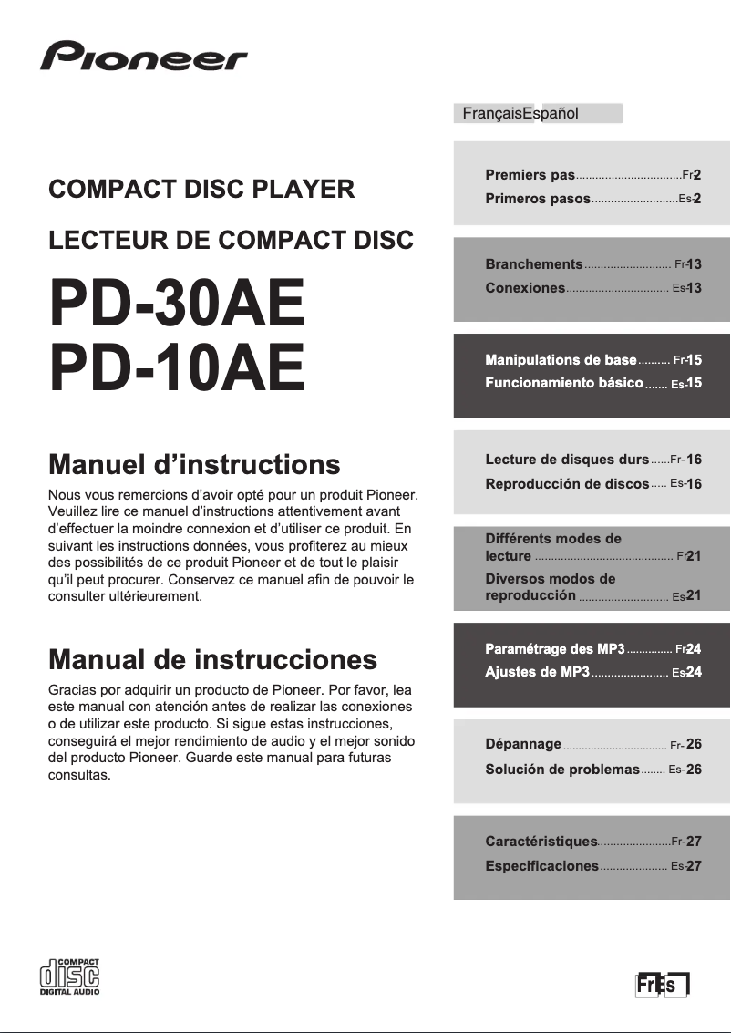 Image de la première page du manuel de l'appareil PD-10AE