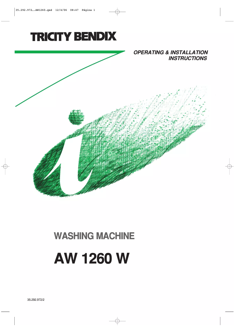 Page n°1 - Manuel utilisateur Tricity Bendix AW1260W