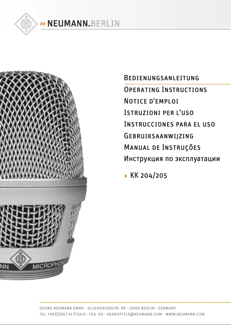 Page n°1 - Manuel utilisateur Neumann KK 204