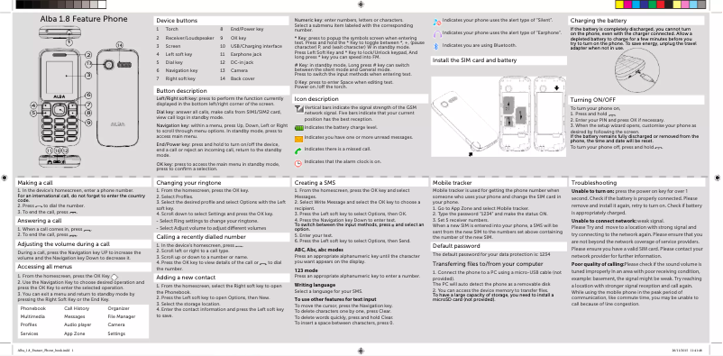 Page 1 de la notice Manuel utilisateur Alba 1.8